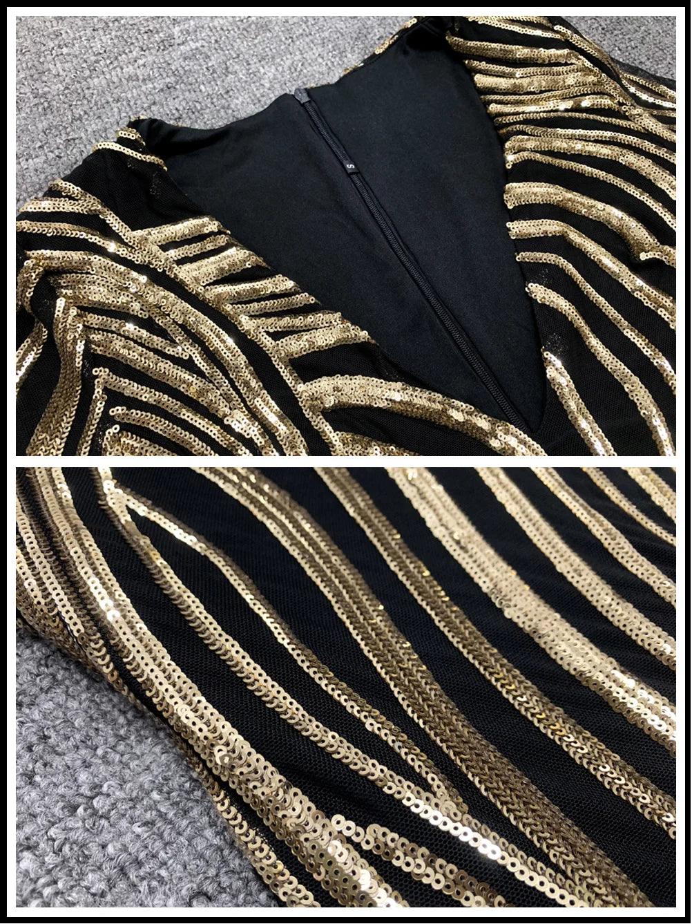 2025 Autumn School New Gold Sequin Women'S Midi Dress Long Sleeve Deep V-Neck Bodycon Dress Evening Party Dresses Vestidos